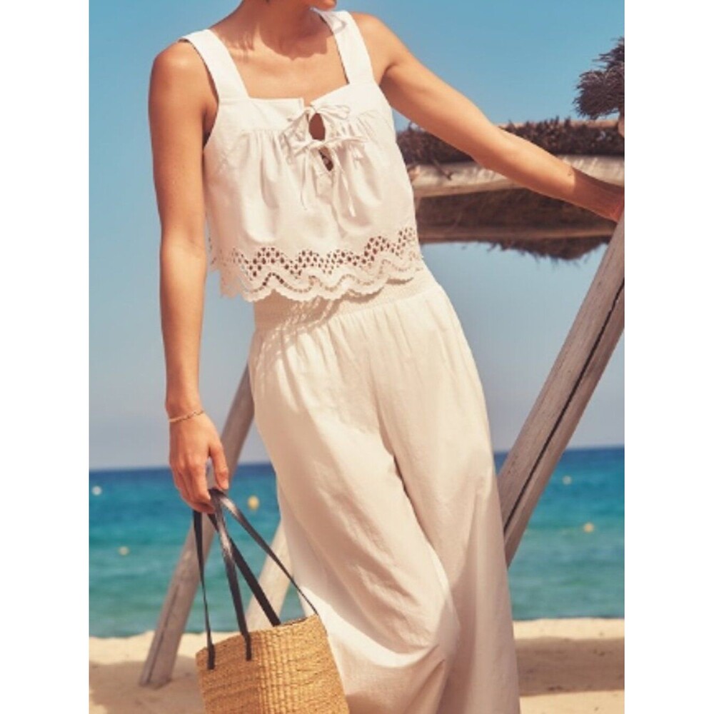 ROMANTIC BOHO | Rails Women's White "Blythe" Cotton Eyelet Lace Crop Top XL